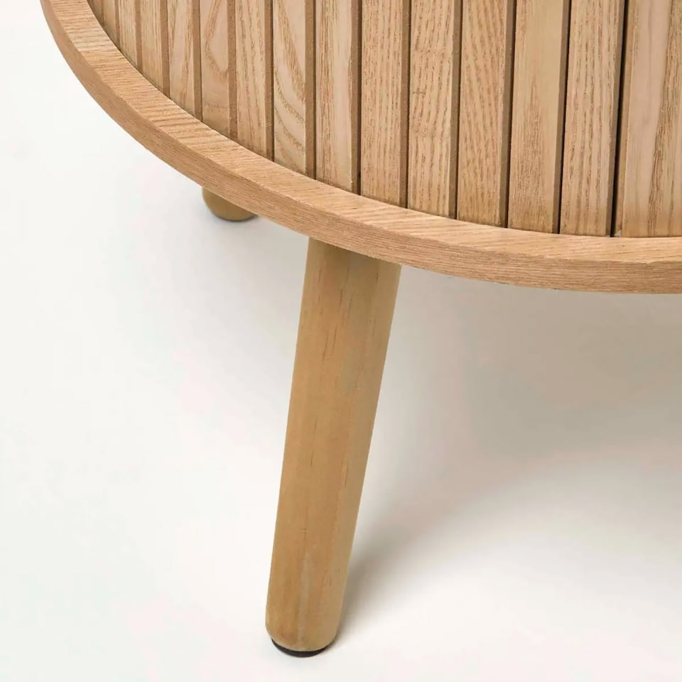 image 1 of Homescapes Modern Side Table, Round Cabinet with Sliding Tambour Doors, 65cm