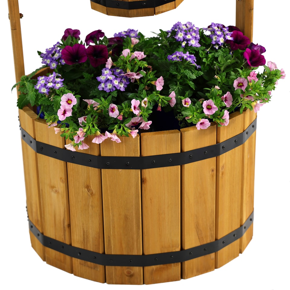 image 1 of Wooden Wishing Well Garden Planter Plant Box Flowerpot Ornament Patio Display