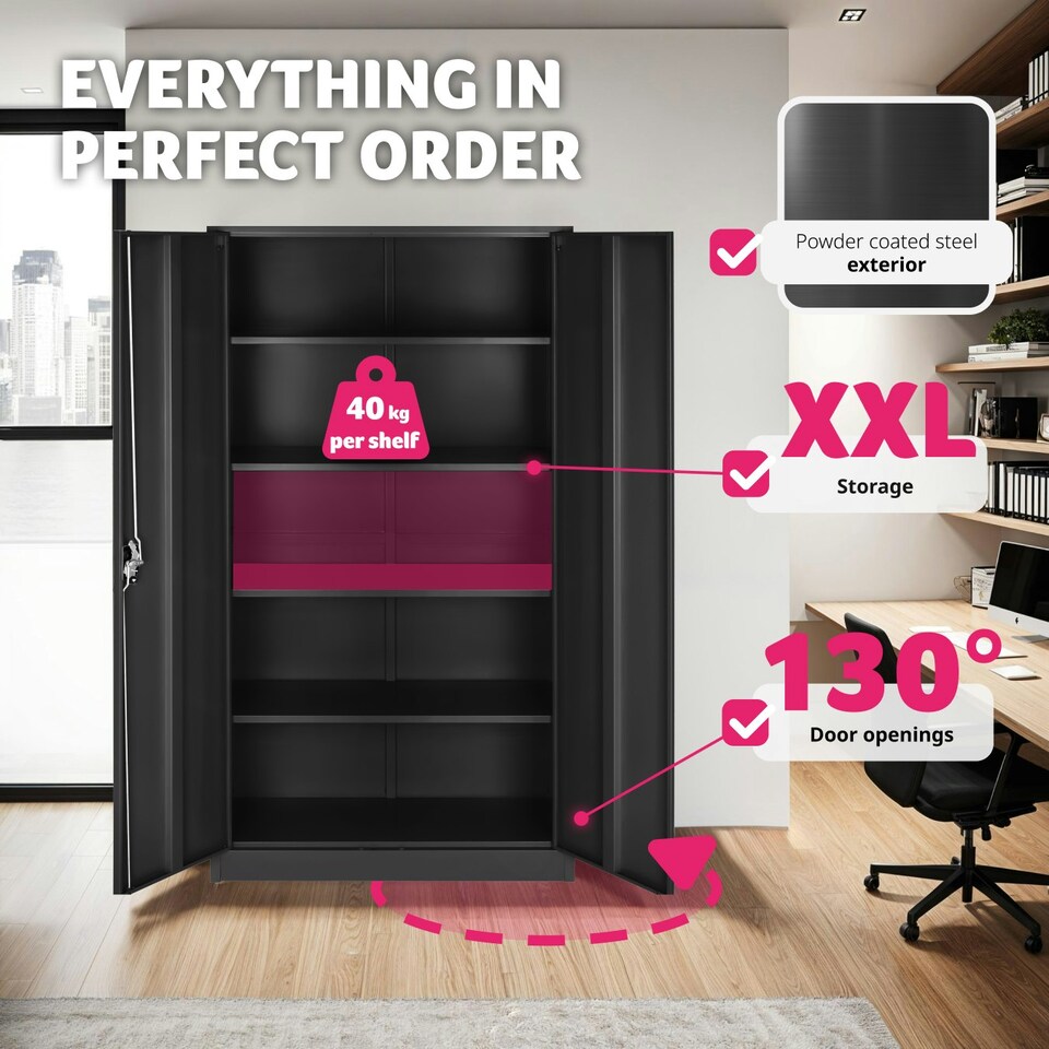 image 1 of Filing Cabinet Blain - 5 height-adjustable shelves, lockable doors Black