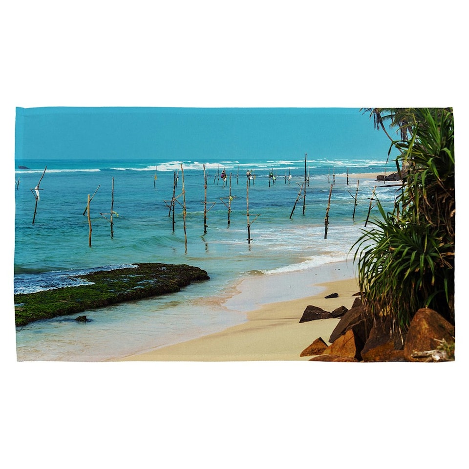image 1 of Fishermen on the ocean coast of Sri Lanka (Kitchen Towel)