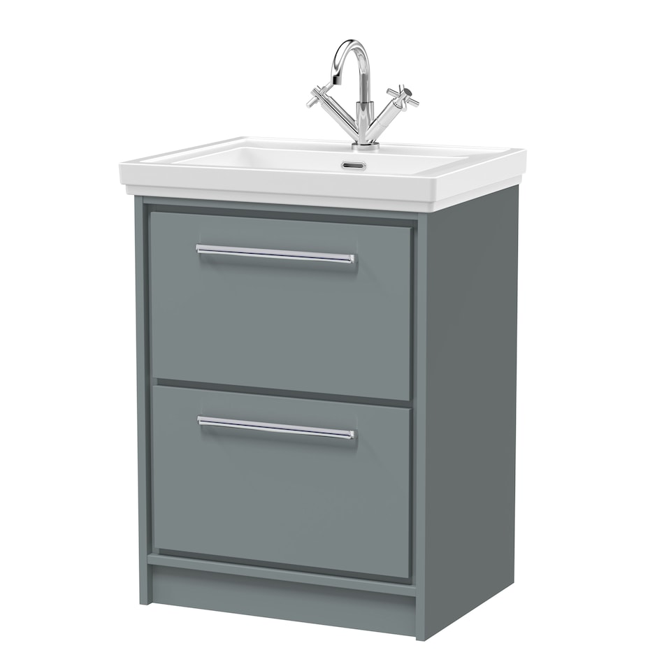 image 1 of Bathroom Floor Standing 2-Drawer Vanity, Fireclay Basin, Grey, 600mm | Grey | Monument Grey | 1
