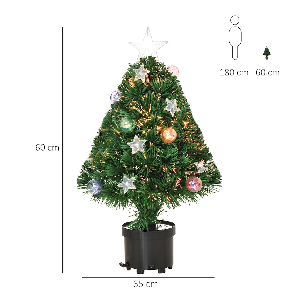 image 1 of HOMCOM 2FT Prelit Artificial Christmas Tree Tabletop Multicoloured Fibre Optic Xmas Decoration w LED Lights Pot Table Desk Green