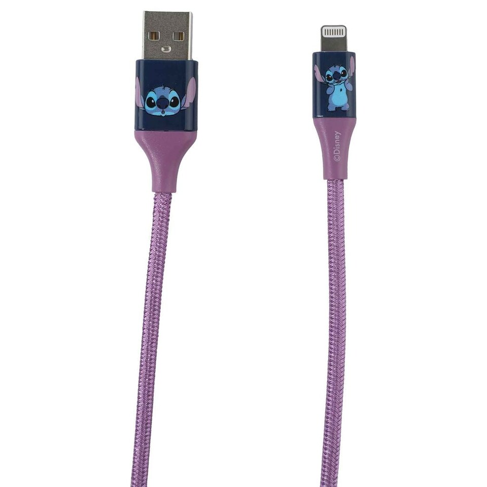 image 1 of Stitch 6ft USB-A To Lightning Braided Charging Cable Blue Face