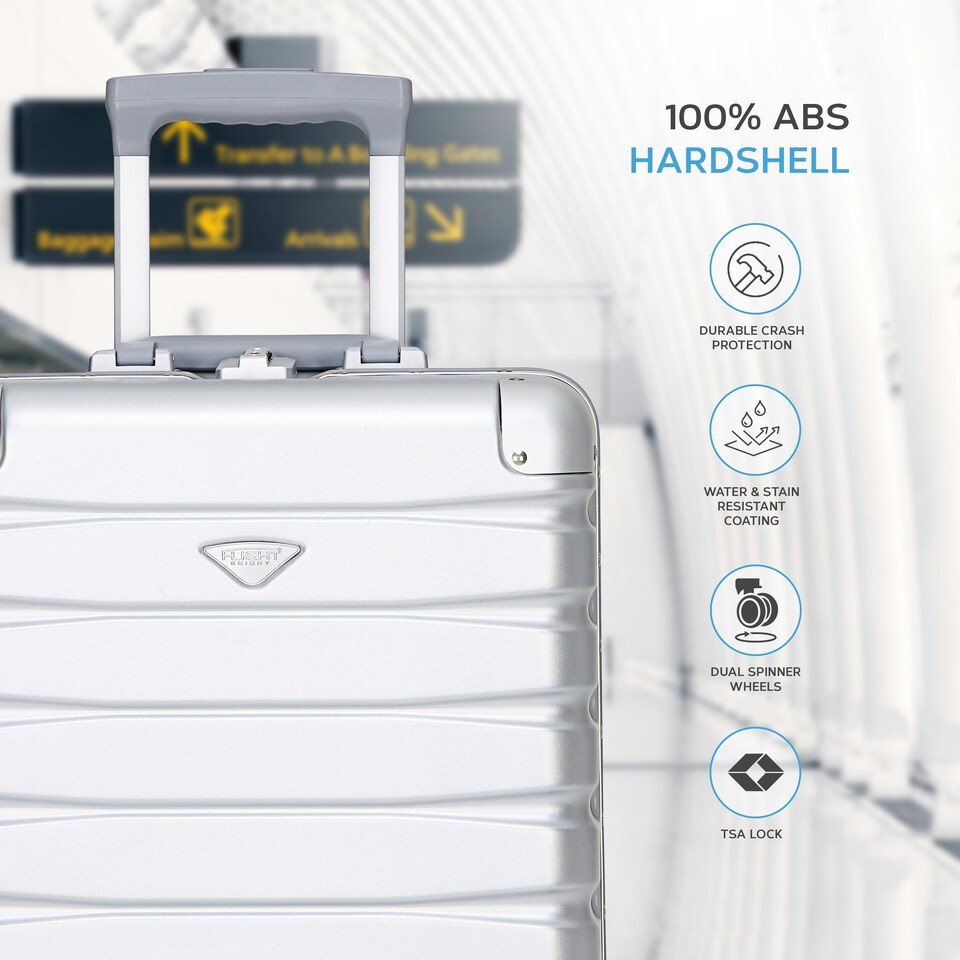 image 1 of Flight Knight Premium Travel Suitcase - 8 Wheels Built-in TSA Lock Aluminium Frame, ABS Hard Shell Carry on Check in Luggage - 100+ Airlines Approved Silver | Aluminium | Cabin Bag