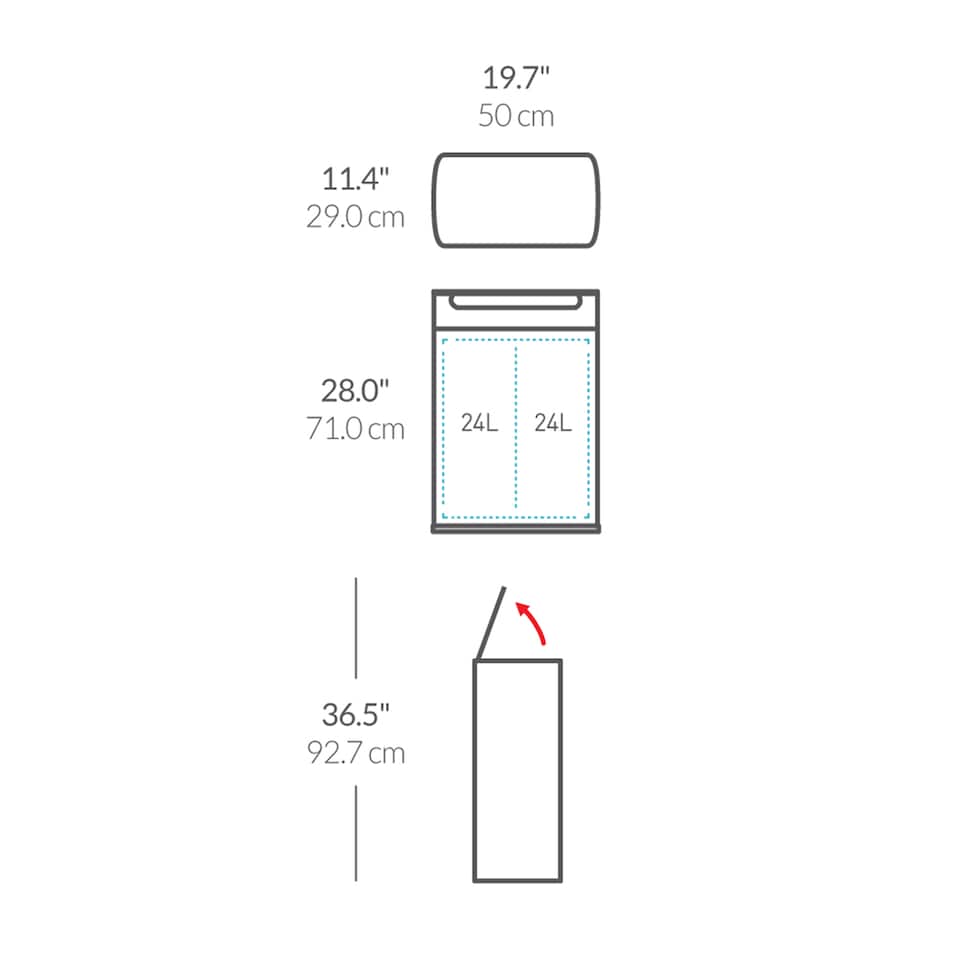 image 1 of Simplehuman 48L Rectangular Touch Bar Recycling Kitchen Bin, Brushed Stainless Steel