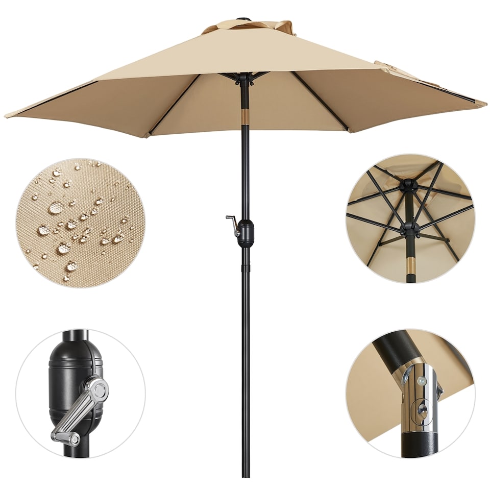 image 1 of Yaheetech 230 cm Patio Umbrella with 6 Ribs Push Button Tilt and Crank-Tan