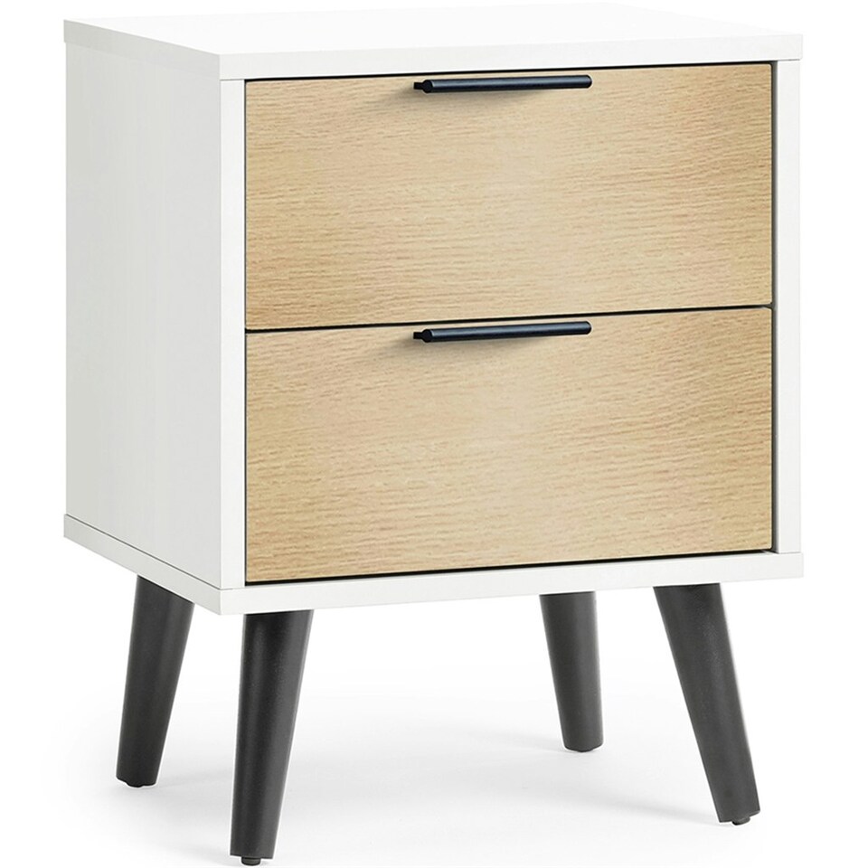 image 1 of Oak and Matt White 2 Drawer Bedside Table