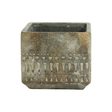 Cement Tribal Inspired Cube Plant Pot - H10.5cm