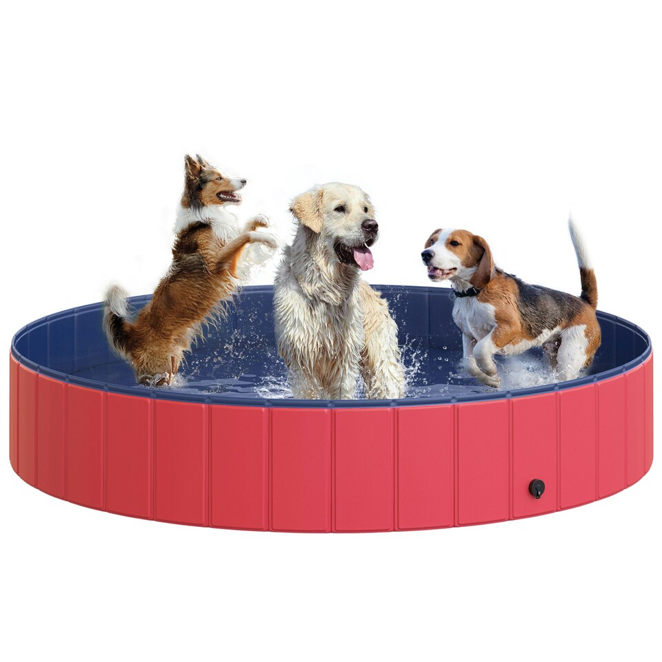 image 1 of PawHut Pet Paddling Pool Cat Dog Indoor/ Outdoor Foldable 160cm Diameter Red