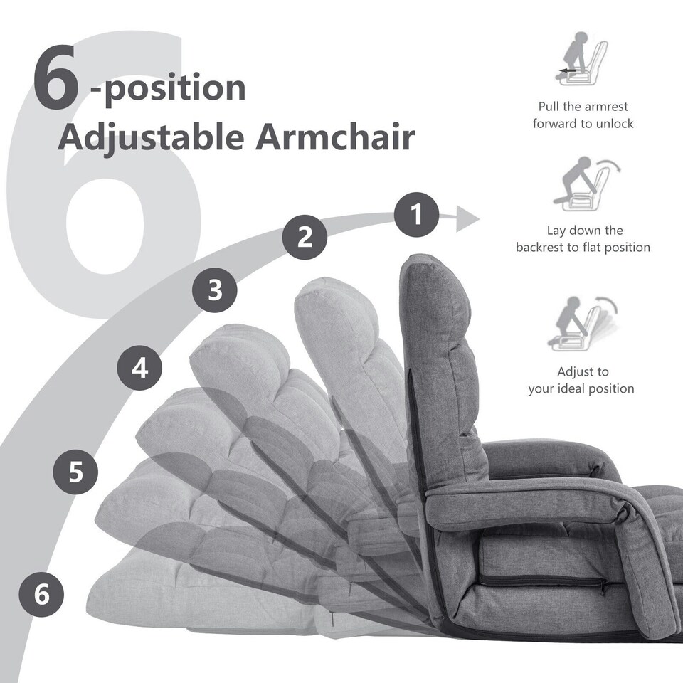 image 1 of COSTWAY 2 IN 1 Folding Lazy Sofa Lounger Adjustable Black Grey