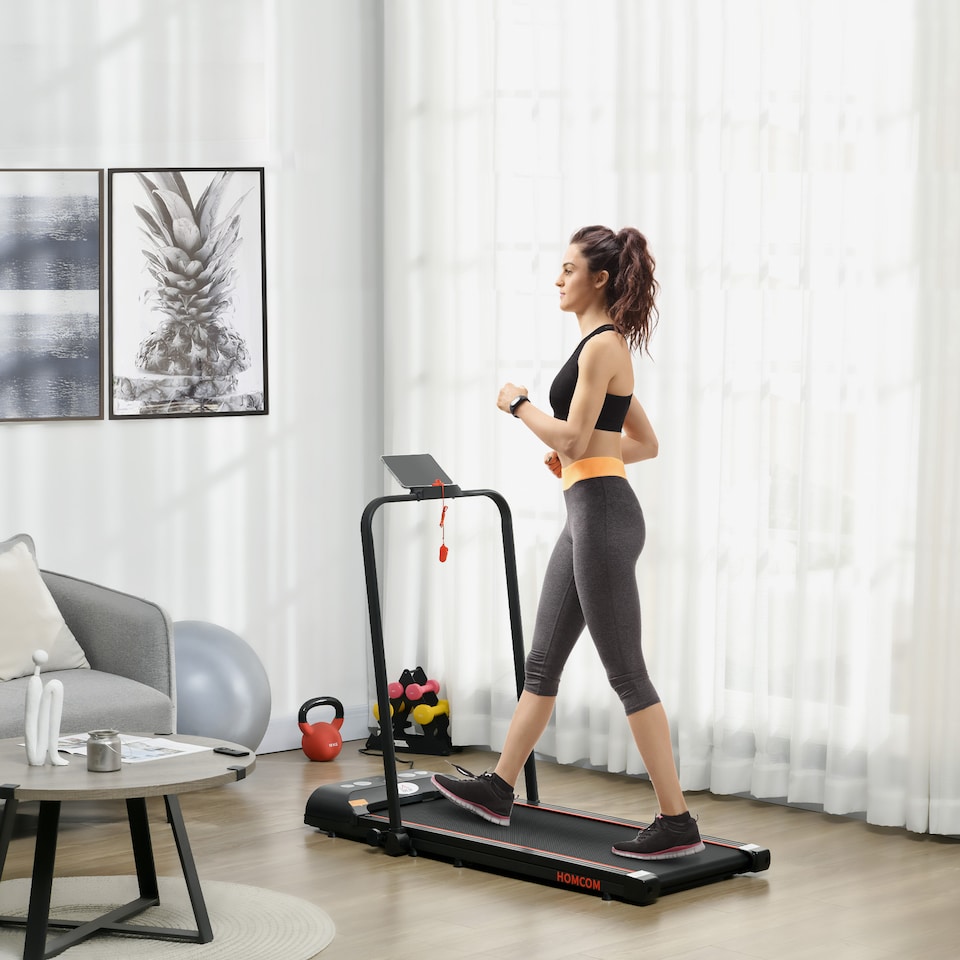 image 1 of HOMCOM Foldable Walking Treadmill with LED Display, Red