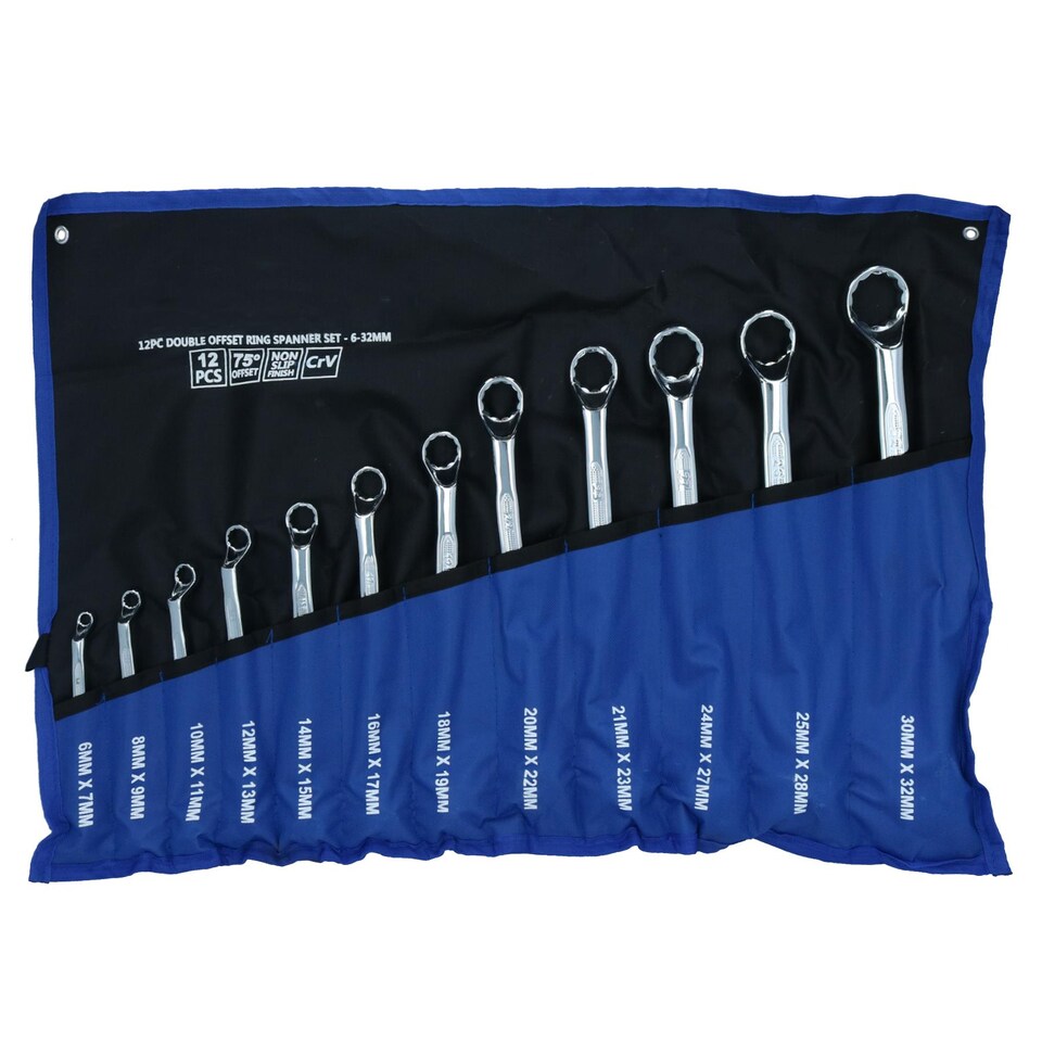 image 1 of Metric Double Ended Ring Spanners 35 Degree Offset Spanner 6mm - 32mm 12pc