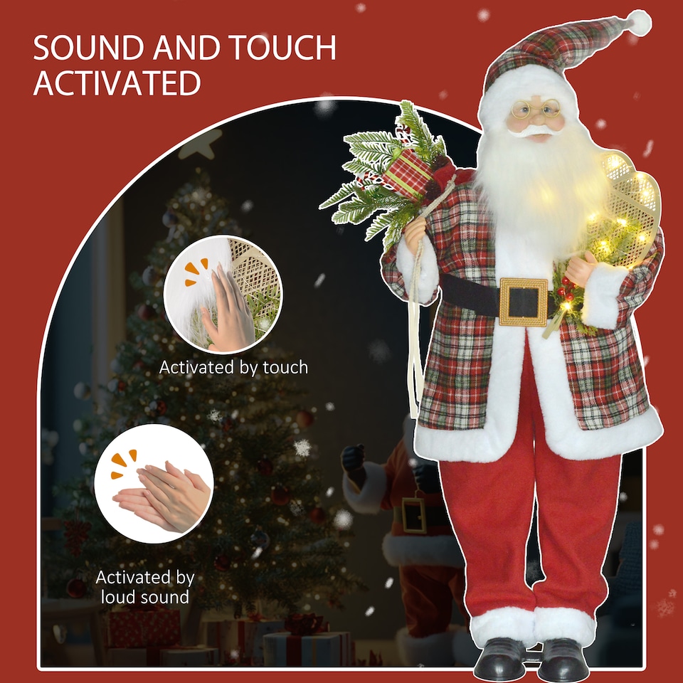 image 1 of HOMCOM 133cm Tall Animated Santa Claus, Sound Activated Christmas Decoration with Light Up Ornament, Laughing Effect and Festive Music for Party