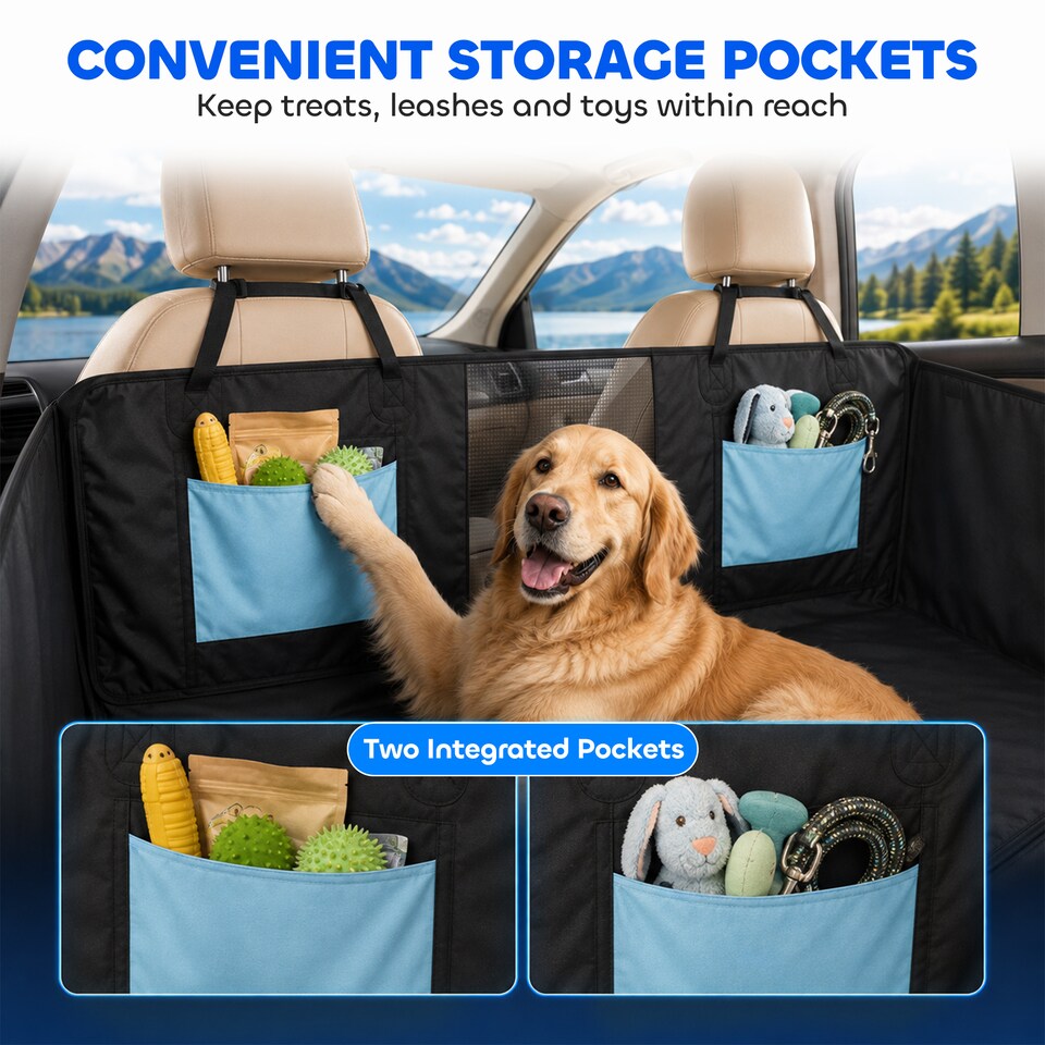 image 1 of PawHut Dog Car Seat Cover, Waterproof Dog Travel Hammock, Blue