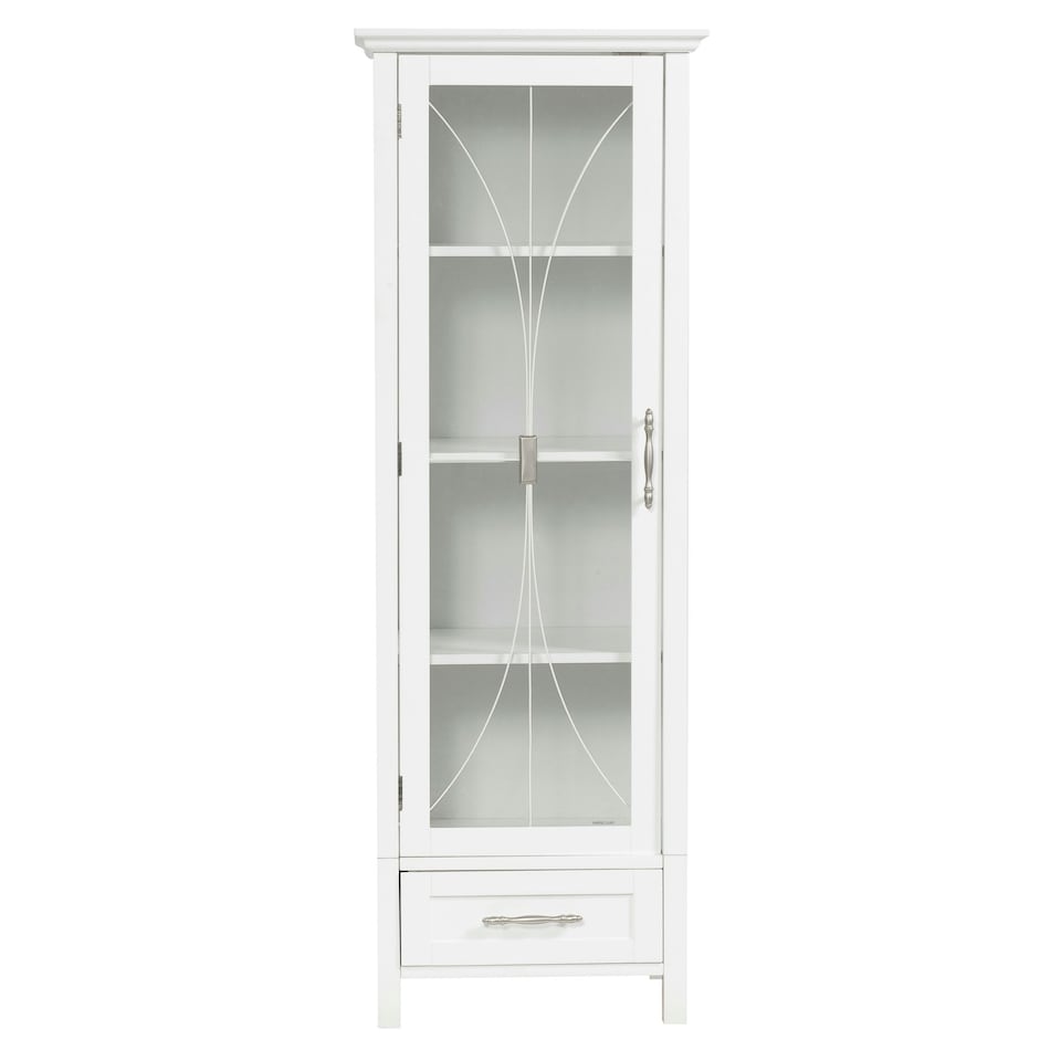 image 1 of Teamson Home Bathroom Wooden Free Standing Tall Linen Storage Cabinet Tower, White
