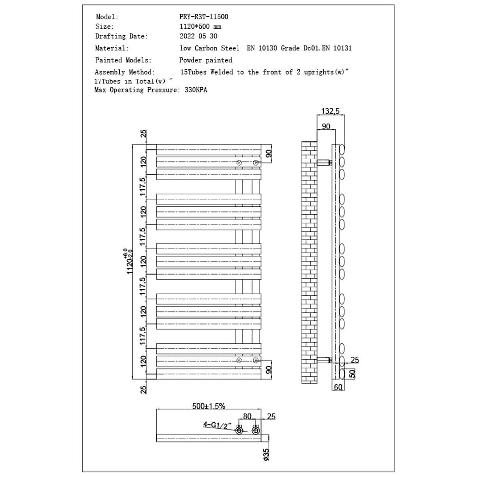 image 1 of Percival - White Electric Towel Rail H1120mm x W500mm 500w Standard