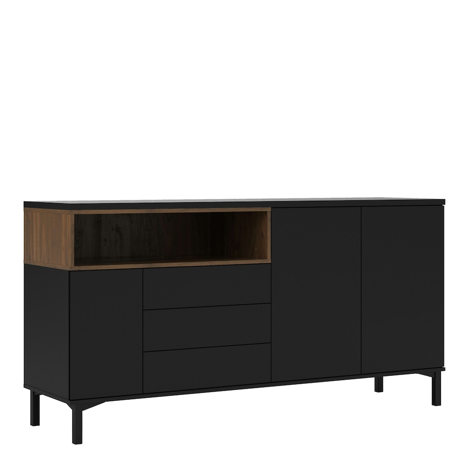 image 1 of Roomers Sideboard 3 Drawers 3 Doors in Black and Walnut