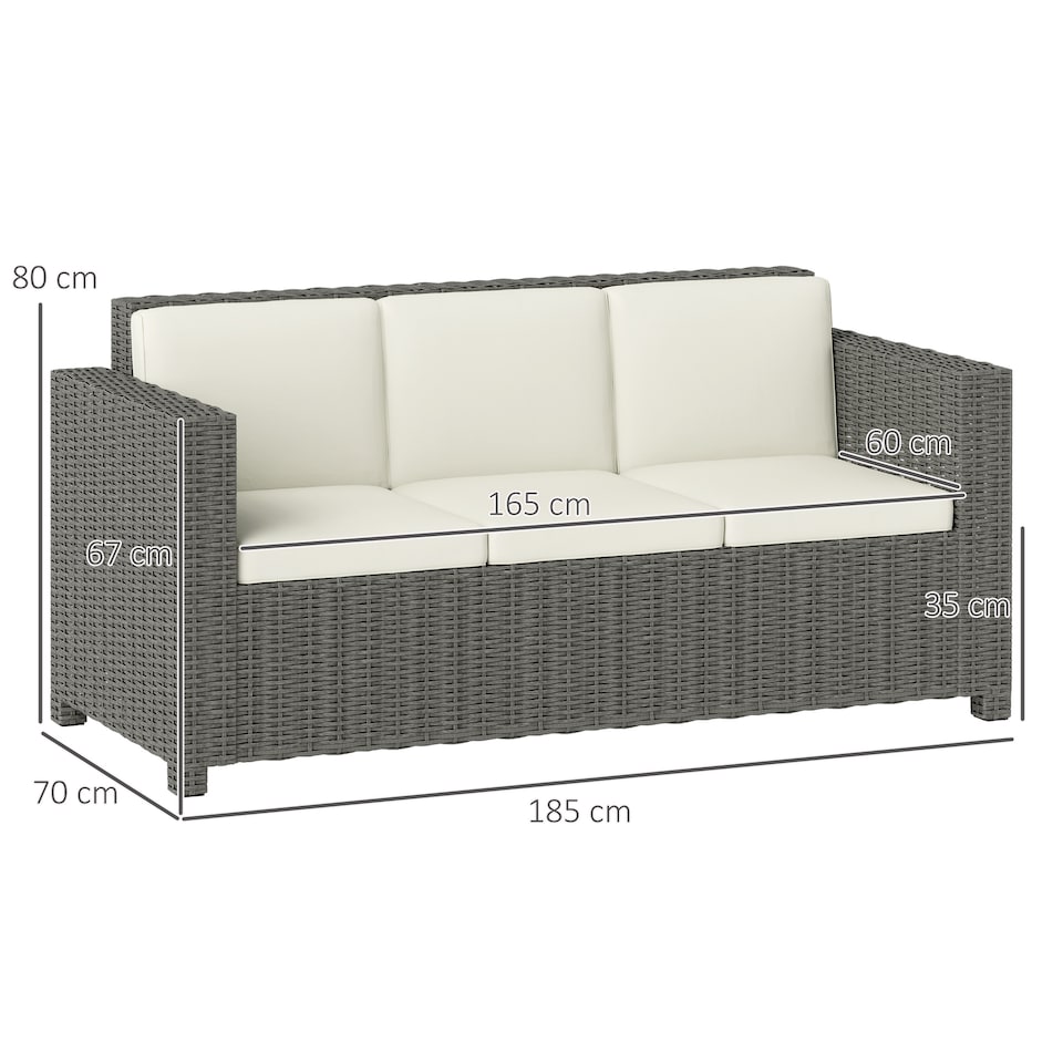image 1 of Outsunny 3 Seater Rattan Sofa with 10 cm Thick Padded Cushion, All-Weather PE Wicker Weave Garden Three-seater Bench with Armrests, Cream White