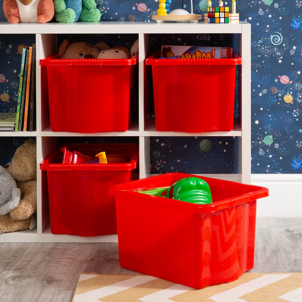 image 1 of Wham Stack & Store 4 x 24L Plastic Storage Boxes | Red | 4