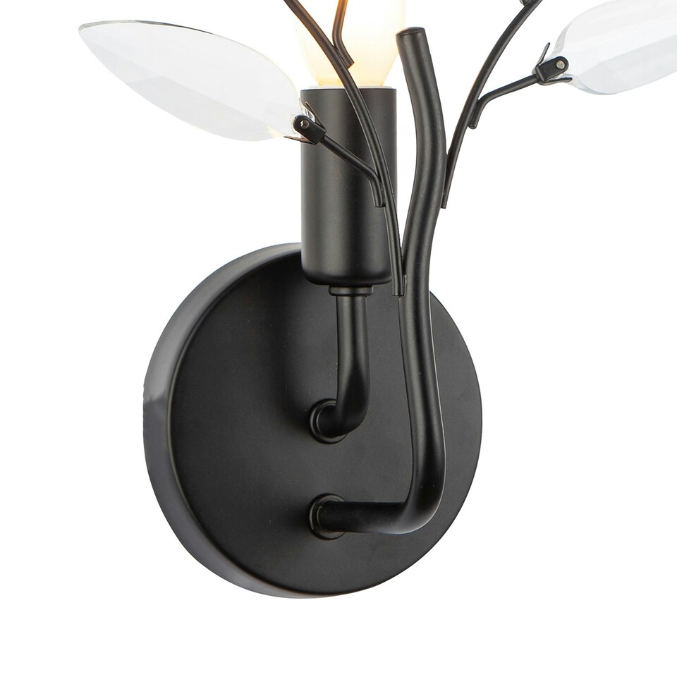 image 1 of Modern Birch Matte Black Wall Lighting Fixture with Transparent Acrylic Leaves