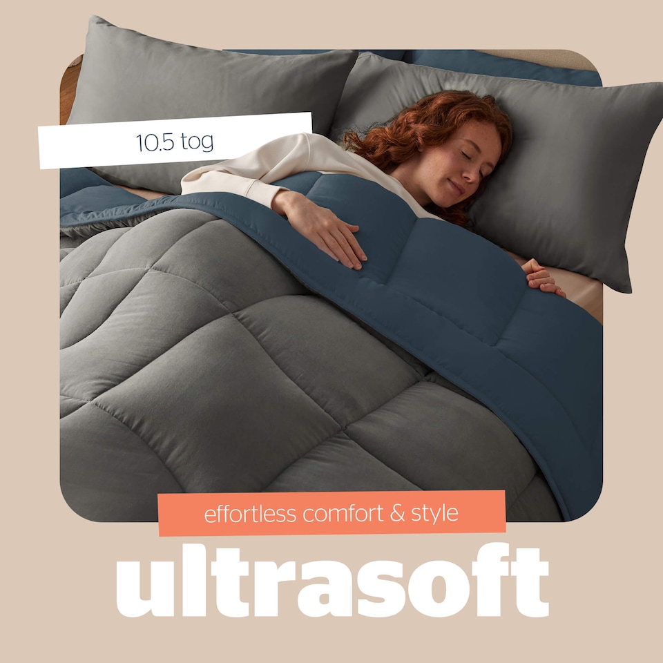 image 1 of Silentnight Coverless Duvet and Pillowcase Set, Washed Effect, Reversible - Blue Charcoal | Blue | Charcoal Reverse