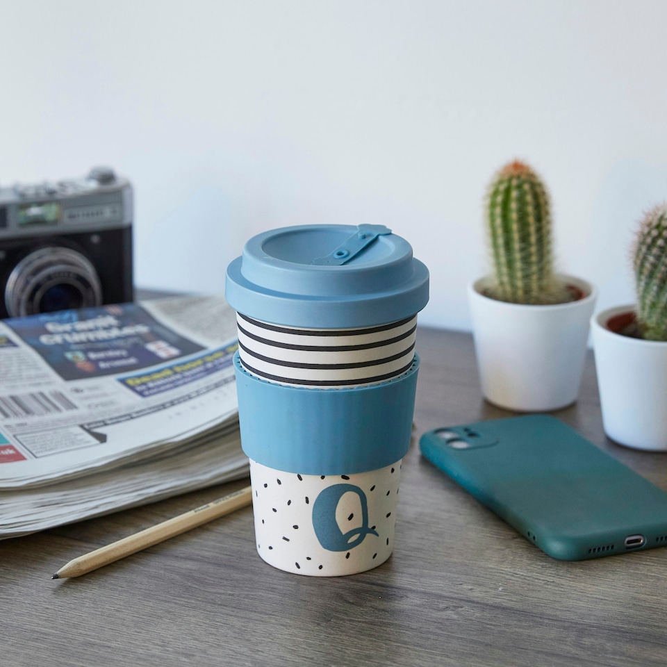 image 1 of KitchenCraft 410ml Bamboo A to Z Letter "Q" Reuseable Mug | Multi