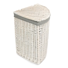 Large Corner White Wash Laundry Hamper with Grey Sage Lining Grey | Grey