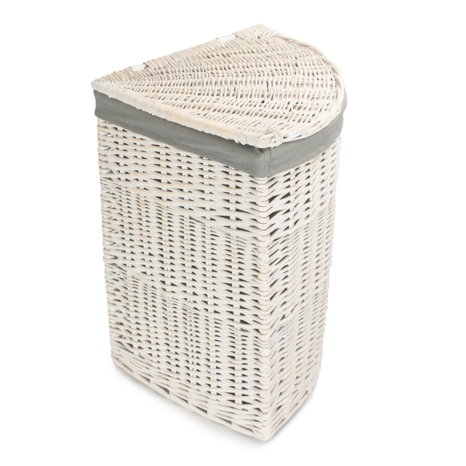 image 1 of Large Corner White Wash Laundry Hamper with Grey Sage Lining Grey | Grey