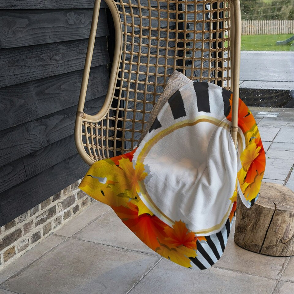 image 1 of Orange& Red Autumn Leaves on Black Stripes (Blanket)