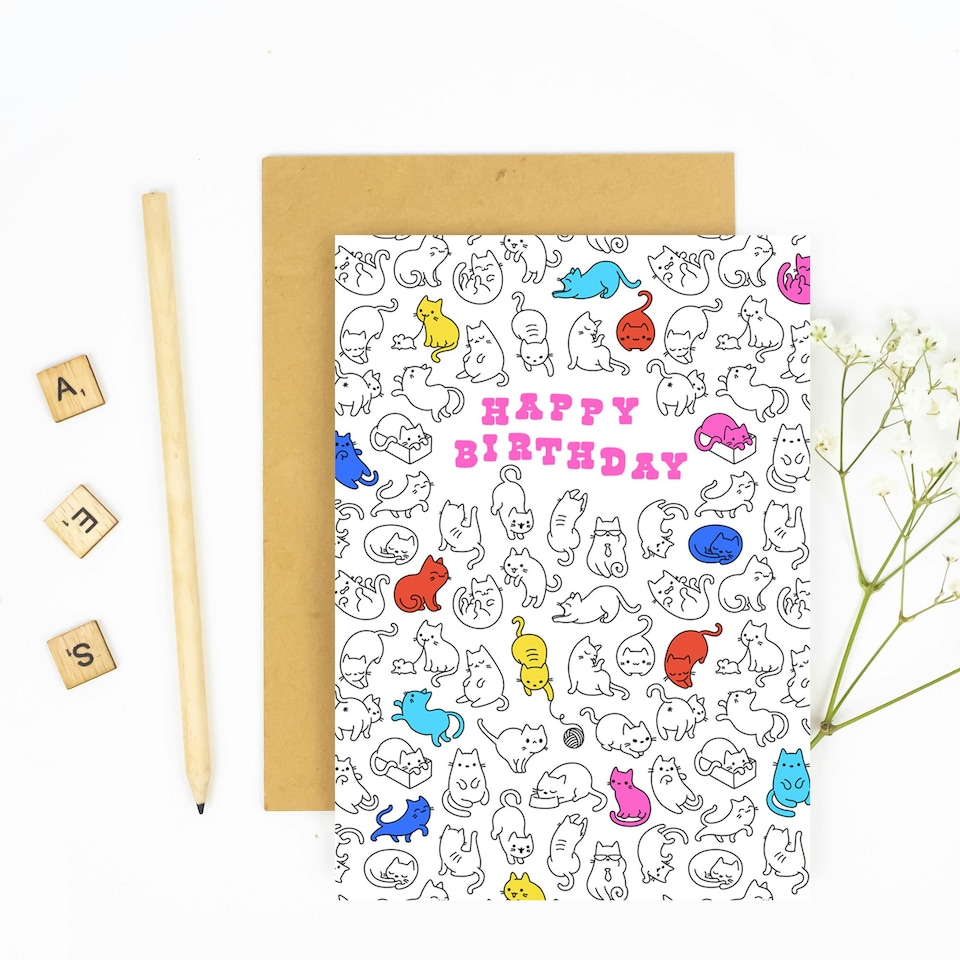 image 1 of Cat Lover Pet Hobbies Pattern Animal Birthday Greeting Card