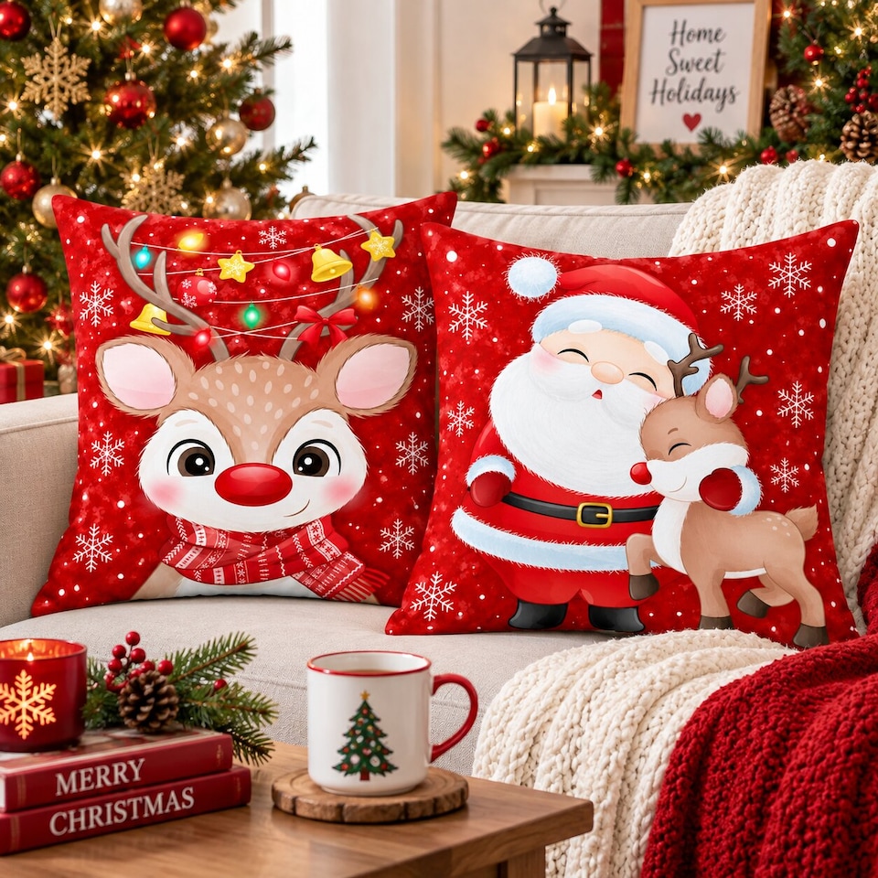 image 1 of Covers&All Christmas Decorative Square Throw Pillow Set of 2 with Inserts & Covers Accent Pillows for Sofa, Couch & Home Décor, Square 16 in x 16 in