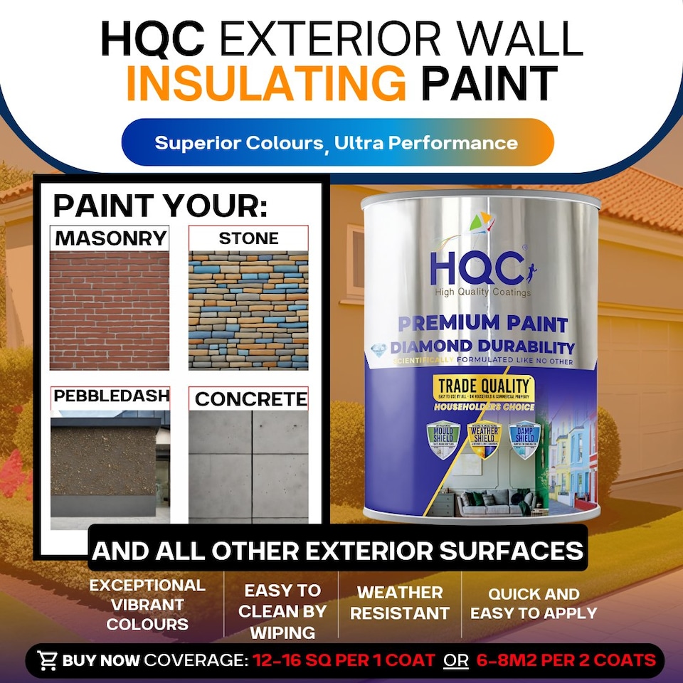 image 1 of HQC Exterior Wall Insulating Paint - Weatherproof, Heat Reflecting & Energy Saving - Magnolia - 2.5L