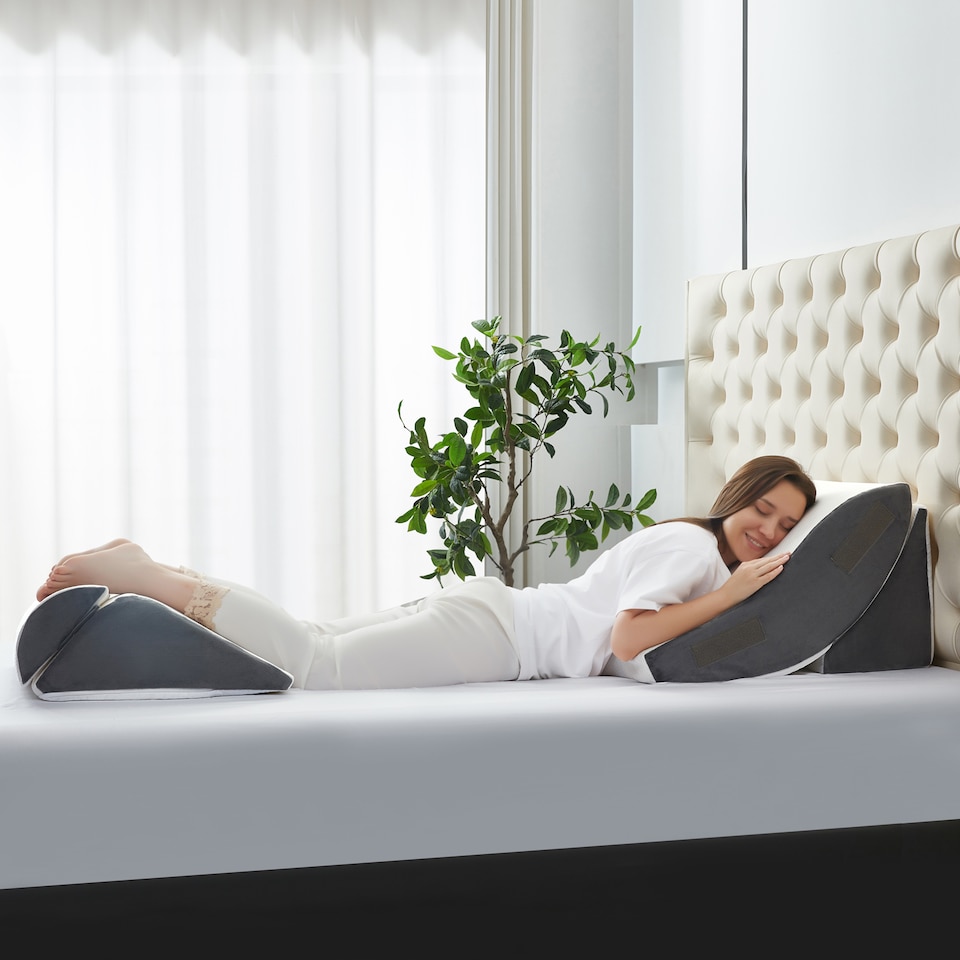 image 1 of Ezysleep 4 Piece Adjustable Pain Relieving Support Memory Foam Wedge Pillow Set