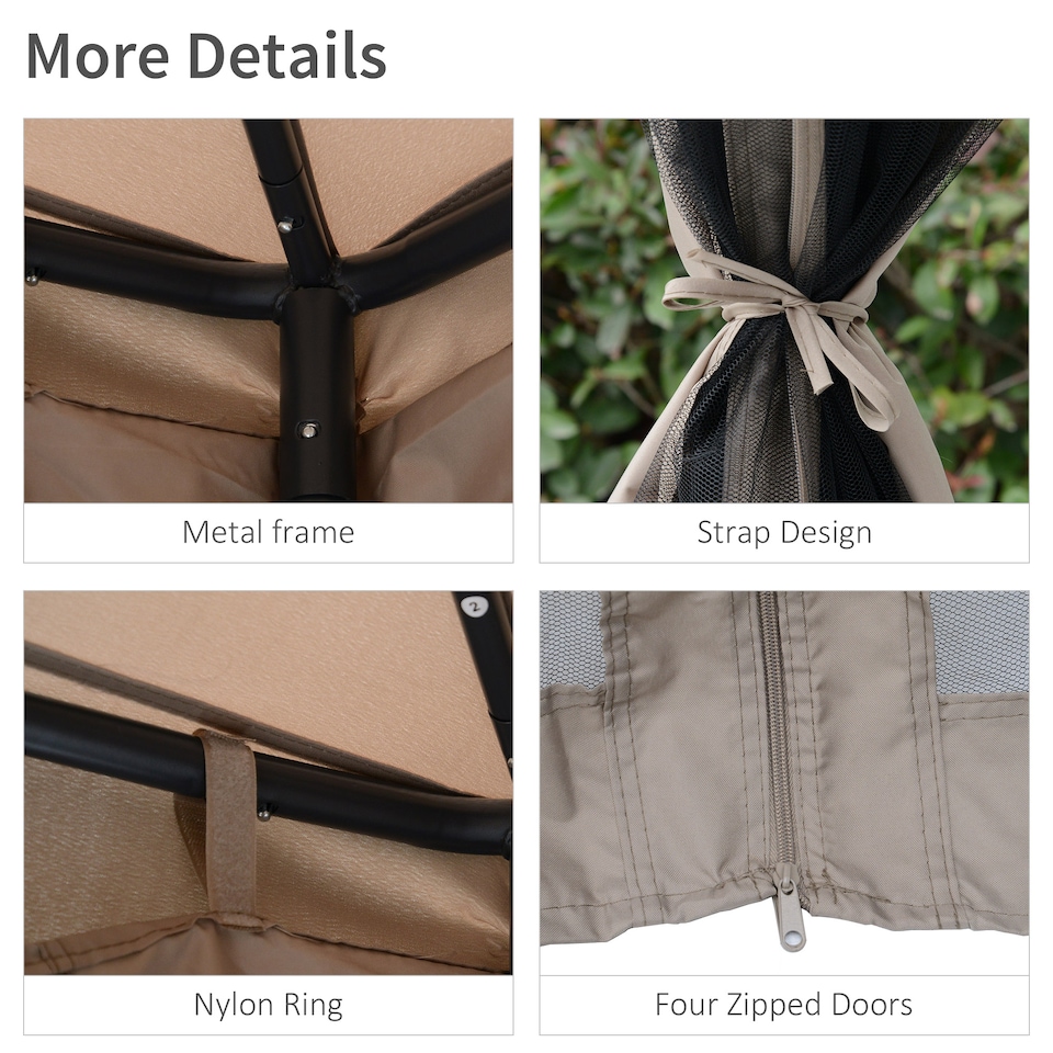 image 1 of Outsunny 3 x 3 m Metal Gazebo Garden Pavillion Double Roof Outdoor Canopy Shelter with Mesh Sidewalls Taupe