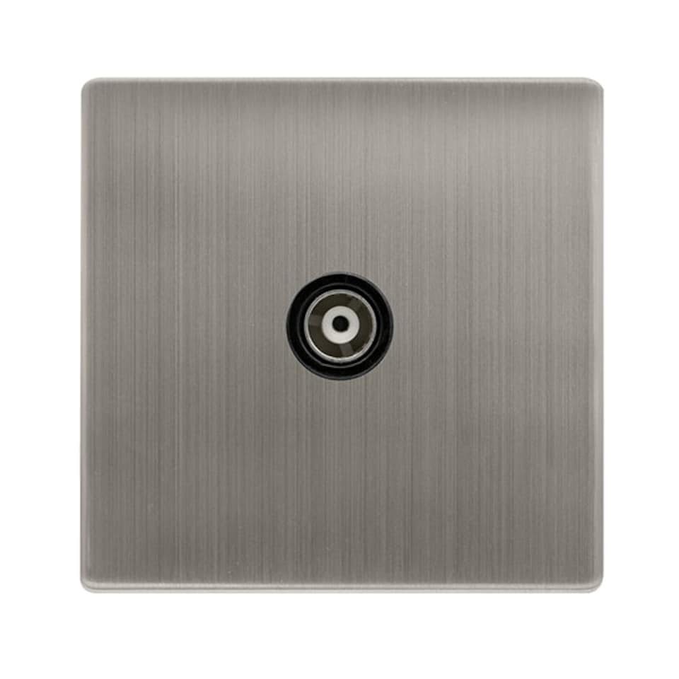 SE HOME Stainless Steel Screwless Plate Single Isolated Coaxial Socket - Black Trim - SE Home Black | Stainless Steel