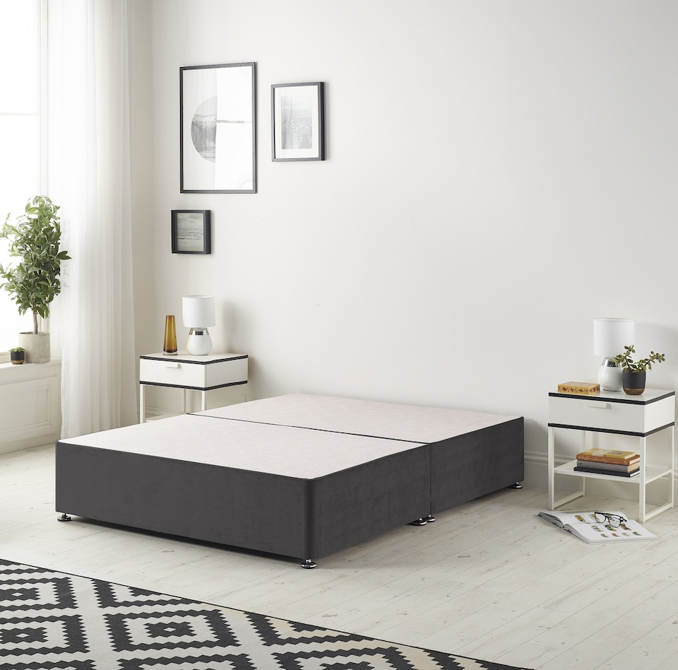 image 1 of Astoria Divan Bed Base with 30 Inch Diamonte Button Headboard Plush Velvet | Black | Black | Single