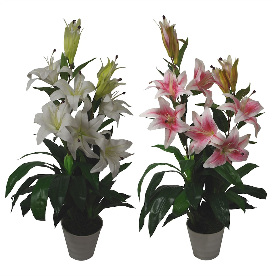 image 1 of 90cm (3ft) Artificial Lily Stargazer Style Lillies Plant Large Flowers Pink