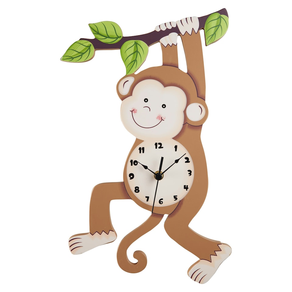 image 1 of Teamson Kids Sunny Safari Monkey Wall Clock for Children's Room, Brown/Green