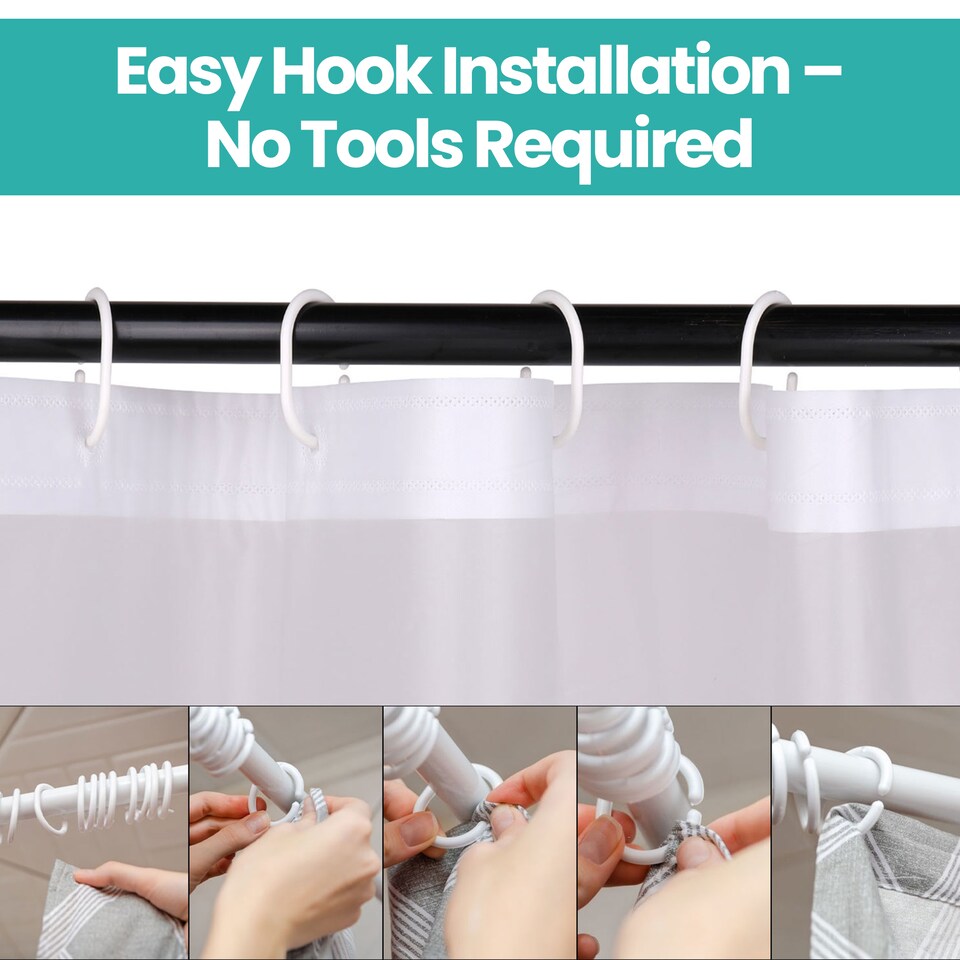 image 1 of PEVA Plain Mould & Mildew Resistant Shower Curtain with 12 Hooks - 180x180cm