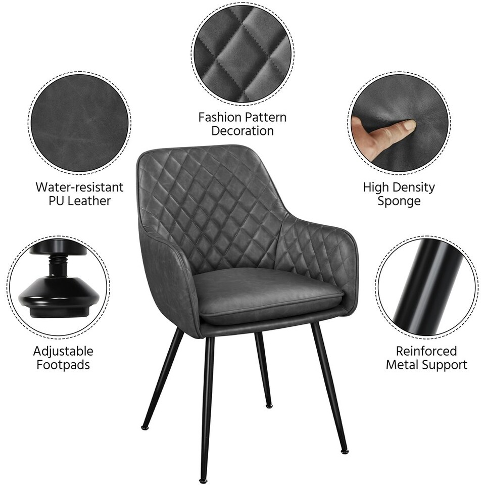image 1 of Yaheetech Set of 2 PU Leather Dining Chairs with Metal Legs Grey | Dark Grey