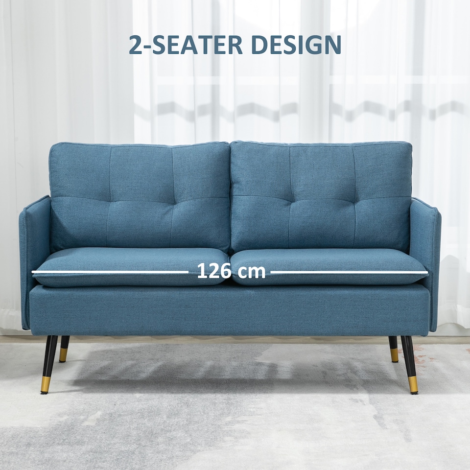 image 1 of HOMCOM Modern Two Seater Sofa, Button Tufted Loveseat with Cushions and Steel Legs for Living Room, Guest Room, Dark Blue