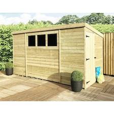 12 x 7 Garden Shed Pressure Treated T&G PENT Wooden Garden Shed - 3 Windows + Side Door (12' x 7' / 12ft x 7ft) (12x7)