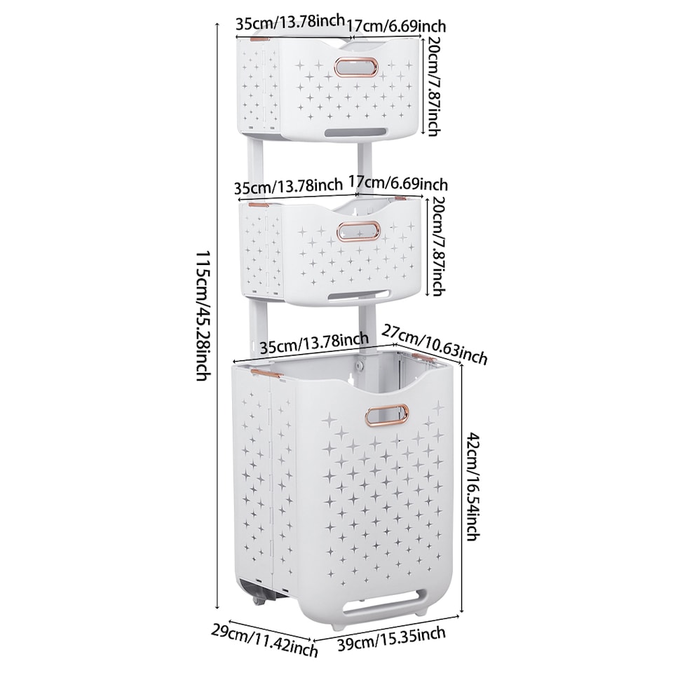 image 1 of Living and Home 3-Tier Foldable Laundry Baskets with Casters,L