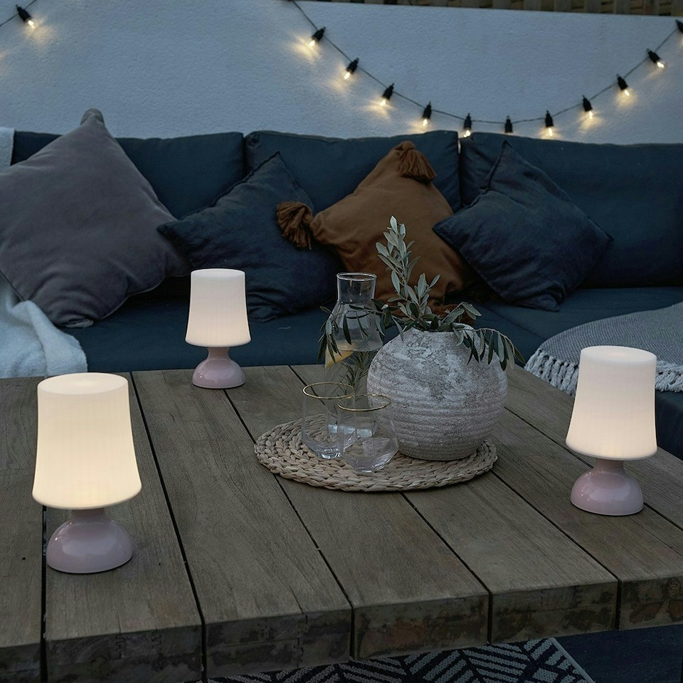 image 1 of ValueLights 3 Pack Wireless Outdoor Battery Operated LED Pink Touch Table Lamps With Shades | Pink