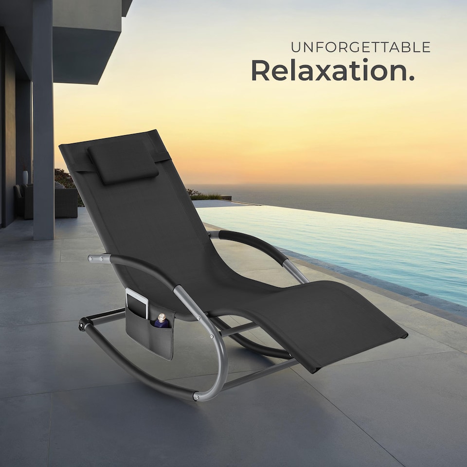 image 1 of Sun Lounger Taya with a Modern Design, Rocking Function and Breathable Surface | Black | black | 1