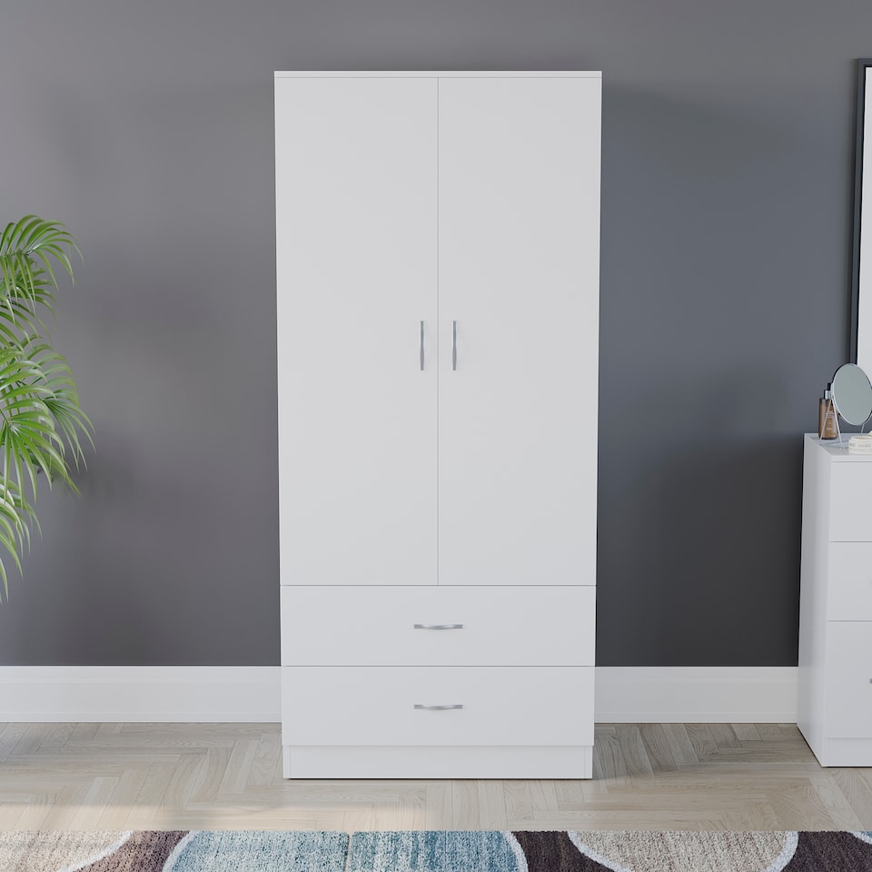 image 1 of Vida Designs Riano 2 Door 2 Drawer Wardrobe With Shelf & Clothes Rail, White