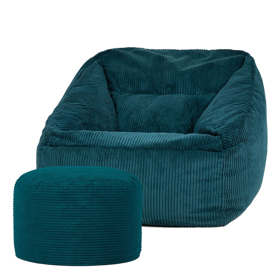 image 1 of icon Natalia Corduroy Armchair Bean Bag and Round Footstool, Teal