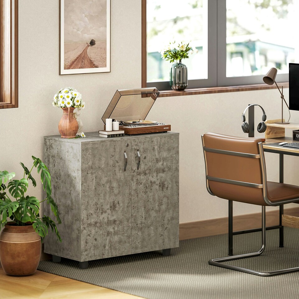 image 1 of Vinsetto 2-Tier Locking Filing Cabinet Office Storage Cabinet, Grey