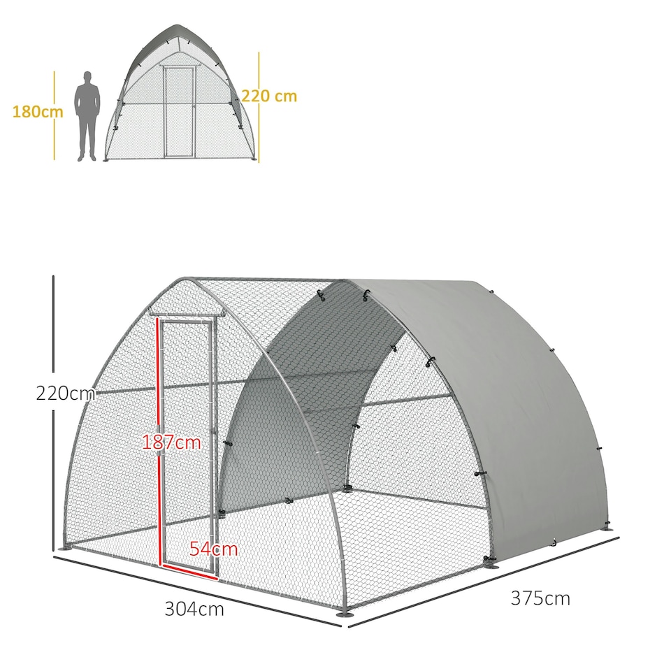image 1 of PawHut Walk-In Chicken Run w/ Cover, for 8-12 Chickens, 3 x 3.8 x 2.2m