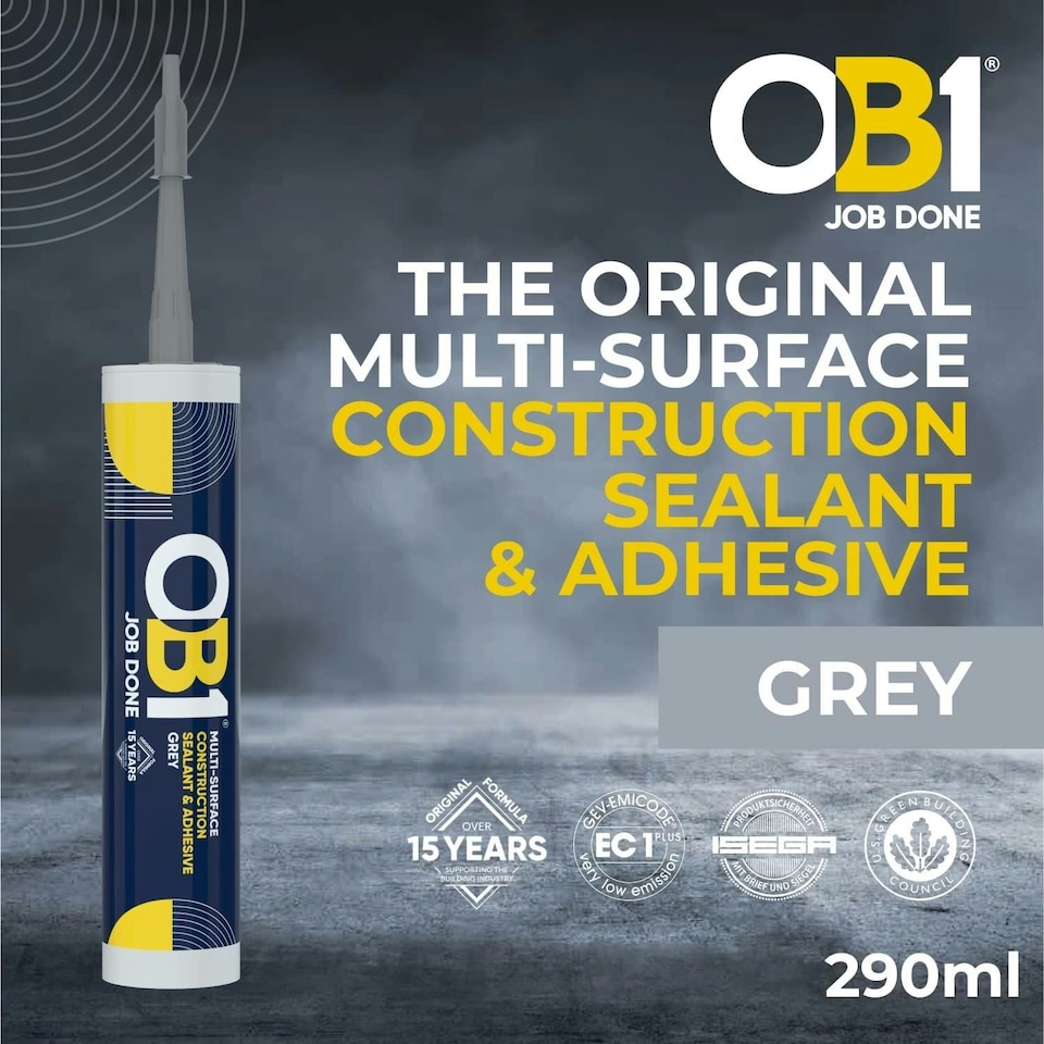 image 1 of OB1 Grey Multi-Surface Construction Sealant & Adhesive Silicone Pack of 2